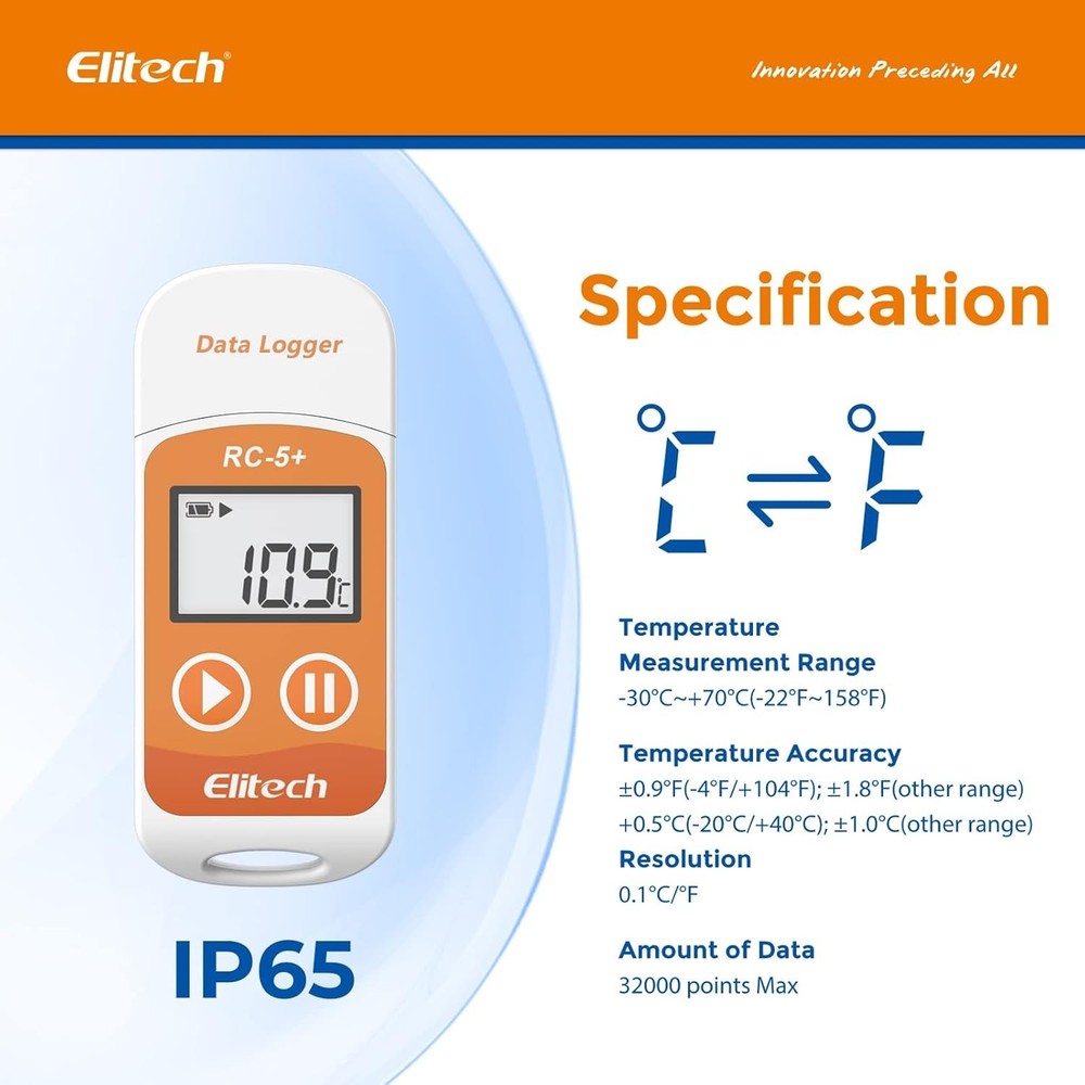 Fahrenheit RC-5+ Temperature Data Logger - Auto PDF Reports & Alarm Settings