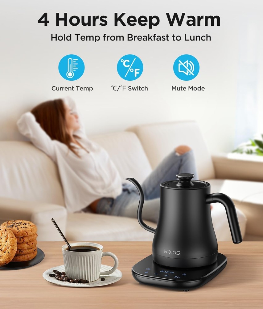 Gooseneck Electric Kettle ±1℉ Temp Control & Mute Mode, 0.8L Precision Kettle