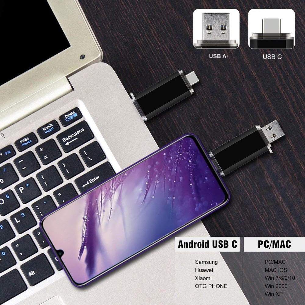 Portable 2-Pack 128GB USB C Flash Drive Black&Blue