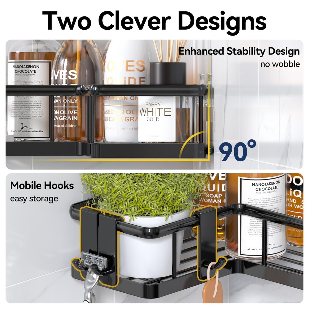 Corner Shower Caddy Organizer, 3-Pack Self-Adhesive Rustproof Bath Shelves wi...