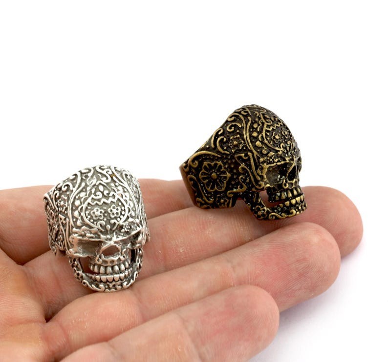 Skull Adjustable Ring Raw Brass-Antique Silver-Bronze-Black (9us size) 2929