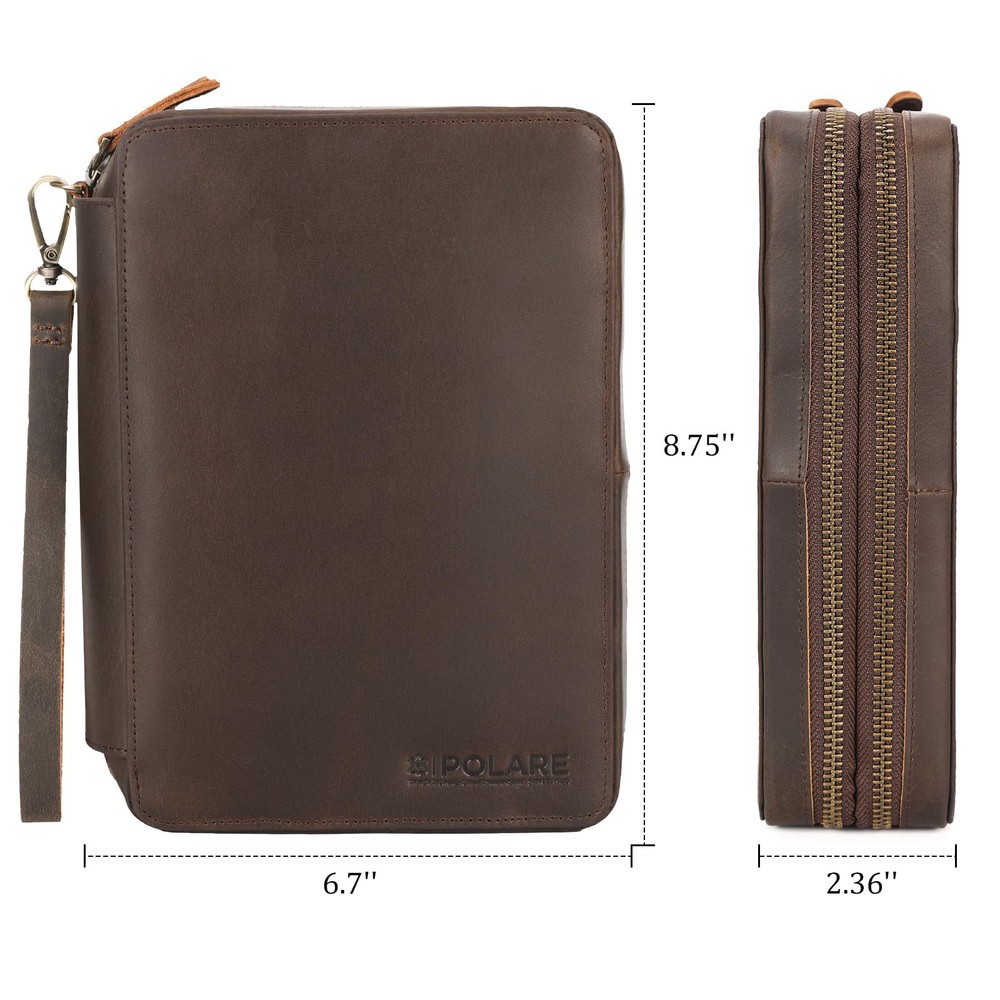 Double Layer Leather Travel Cable Organizer Bag for Electronics Storage