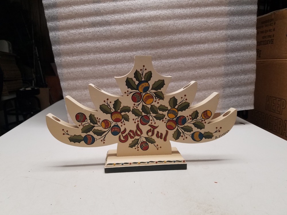 Hand Painted 5 Stick Wood Candle Holder