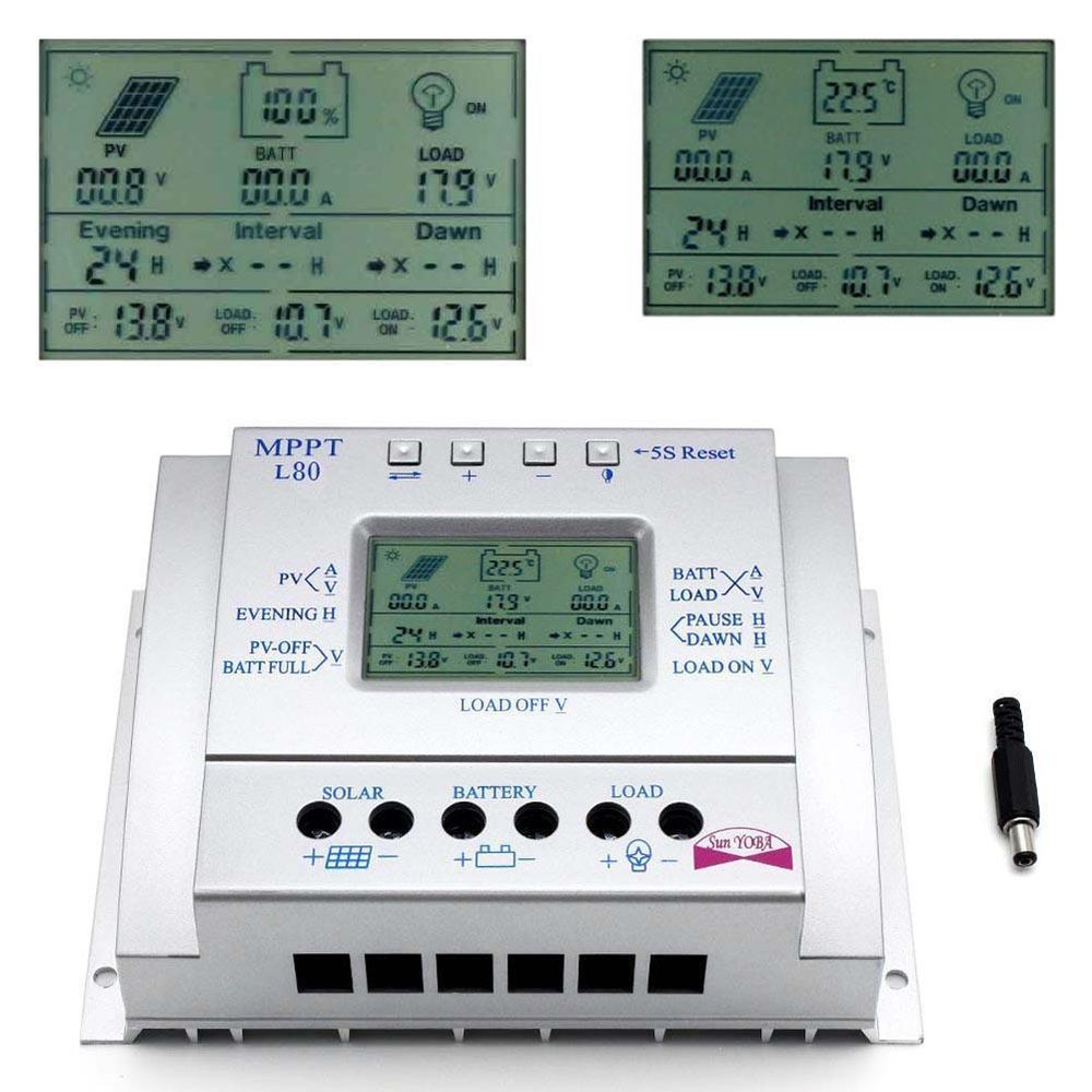 80A 60A MPPT Solar Panel Regulator Charge Controller 12V/24V 1000W/2000W LCD M3