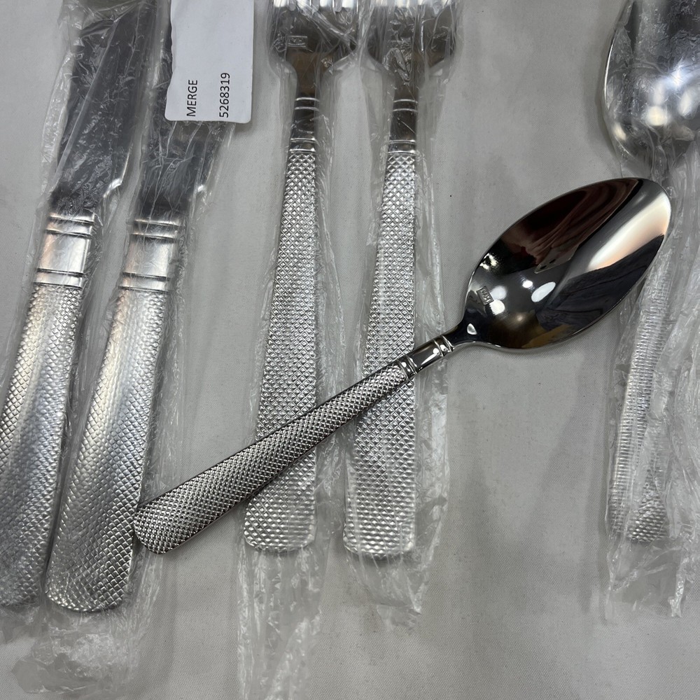 6 pc place setting Mikasa Hospitality MERGE stainless flatware hammered