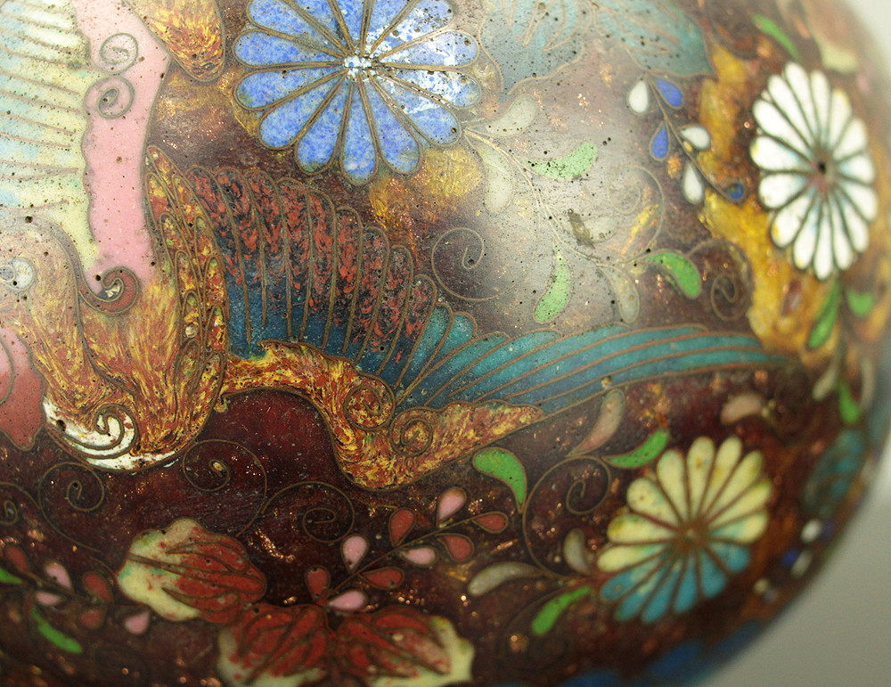 Cloisonne Phoenix and Chrysanthemum Pattern Three-legged Censer Incense Burner