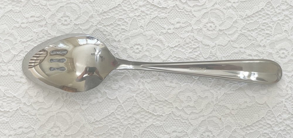 Oneida DYLAN Frosted Handle Glossy Stainless Pierced/Slotted Serving Spoon