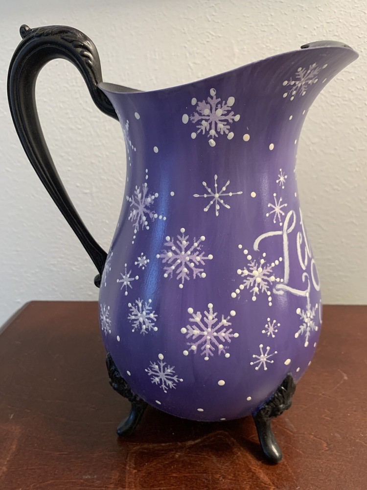 Hand Made Tole Painting Metal VaseWinter Theme
