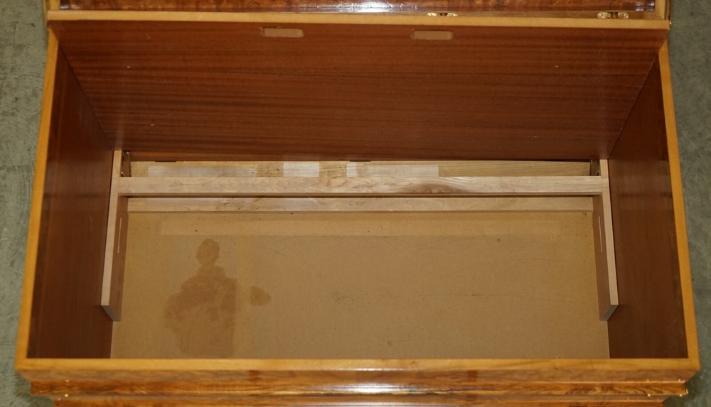 EXTRA LARGE BURR WALNUT SOLID CHEST TRUNK WITH HIDDEN BOTTOM STORAGE MUST SEE