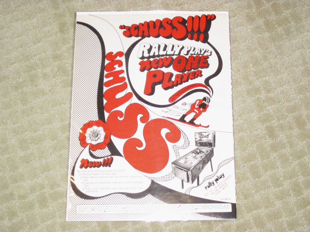Schuss Rally Play Pinball Advertisement / Ad
