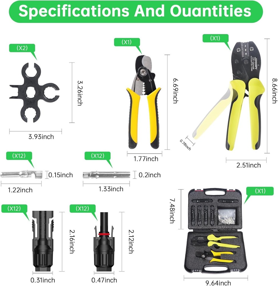 Solar Crimper Stripper Tool Kit with 12 Pairs Connectors and 2 Spanner Wrenches