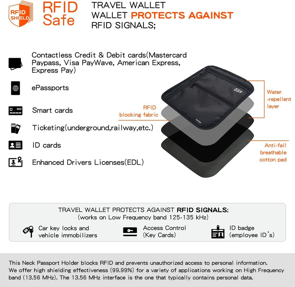 Travel Neck Wallet Neck Pouch with RFID Blocking
