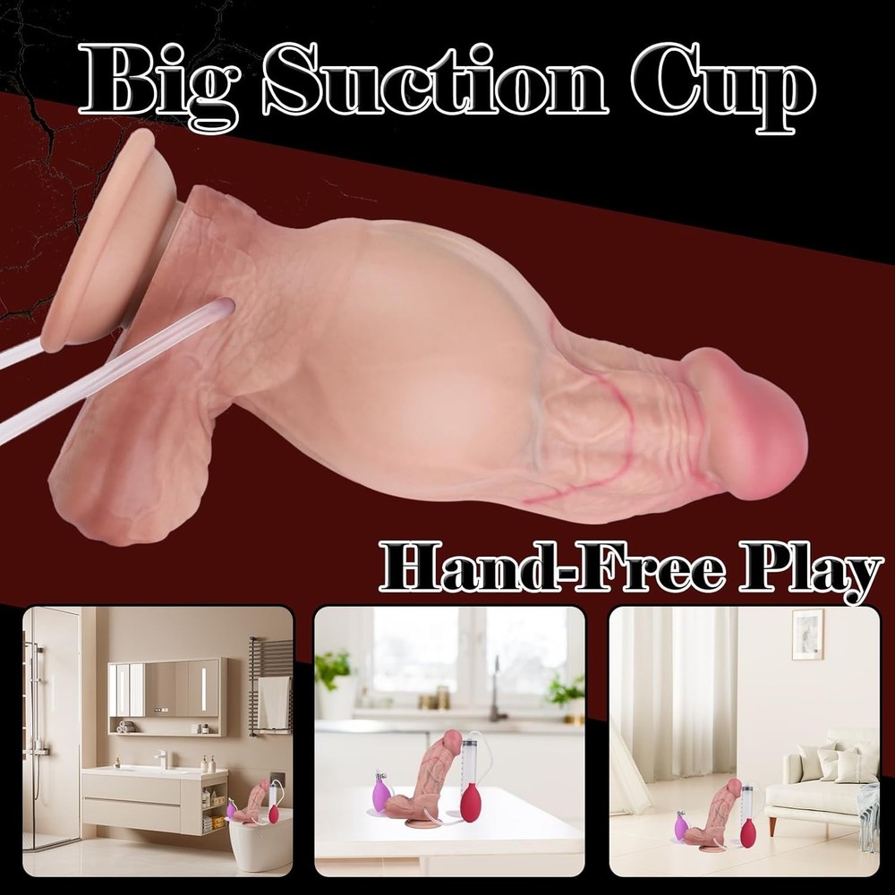 Realistic Silicone Inflatable Ejaculating Squirting Knot Dildo Suction Cup Dong