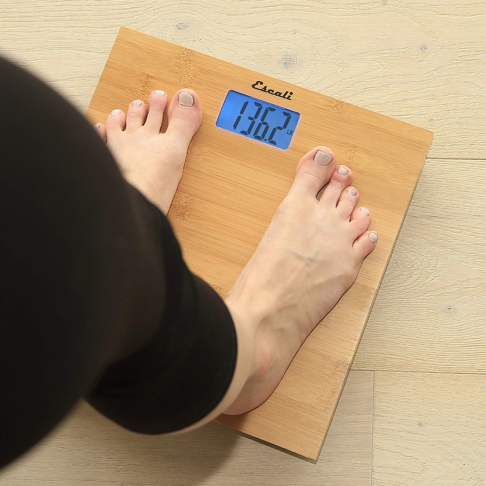Bamboo Digital Electronic Bathroom Scale for Body Weight, Bath Scale with Ext...