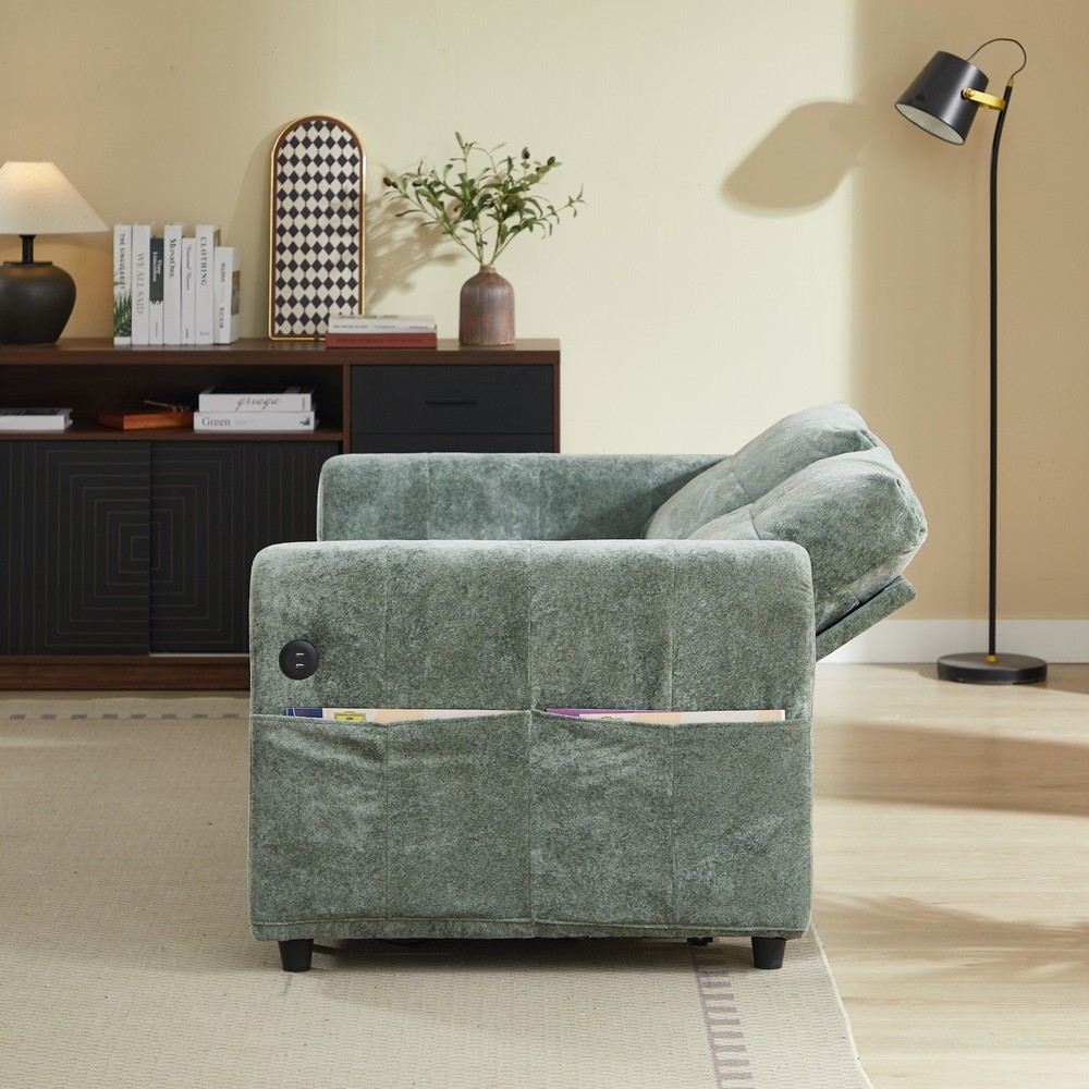 Chenille Sleeper Sofa Bed Loveseat Convertible with Pull Out Bed & USB Port