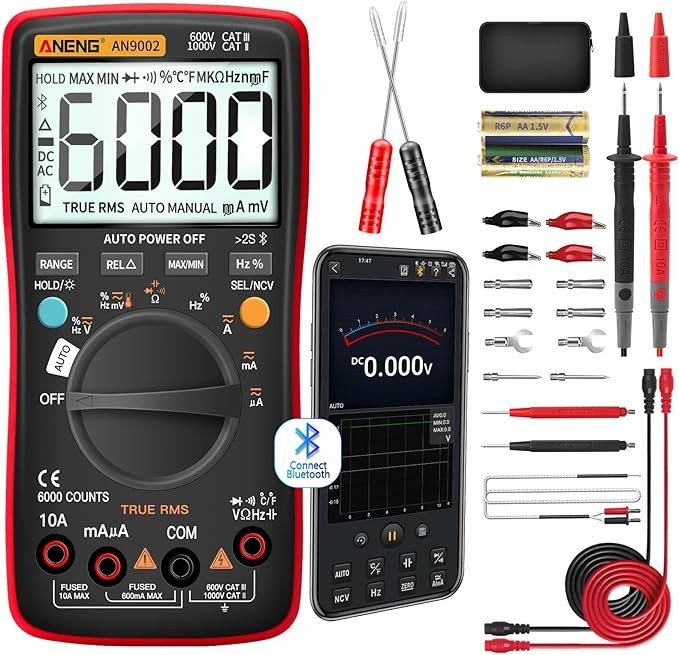 Bluetooth Multimeter 6000 Counts TRMS Auto-ranging AC DC Voltage Tester with Bat
