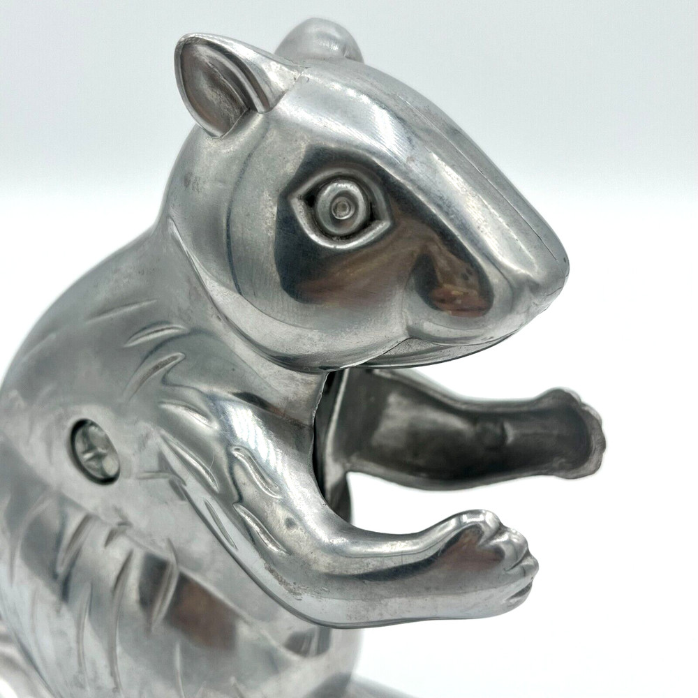 Squirrel Nutcracker Davy Crackit Cast Aluminum Silver Tone Lever Tail Retro