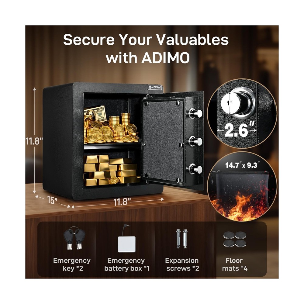 ADIMO Biometric Safe Box, Fireproof 1.6 CuFt Fingerprint Safe w/Touchscreen, ...