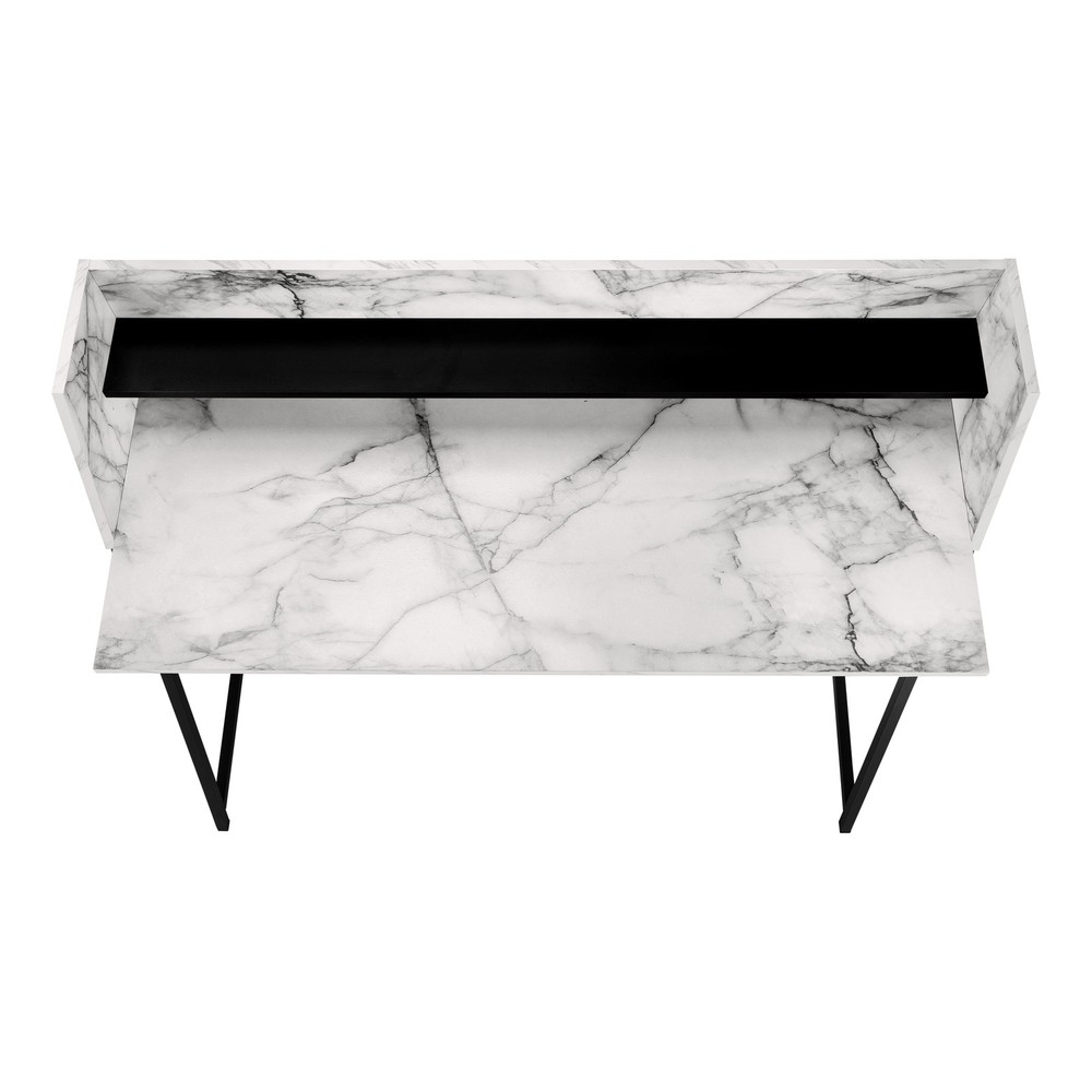 Computer Desk, Home Office, Storage Shelves, White Marble Look Laminate