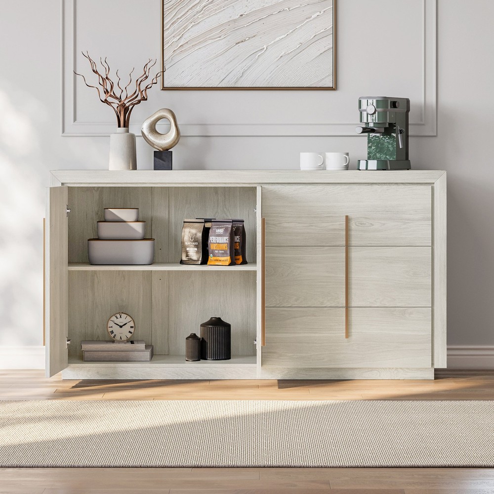 Sideboard Buffet Table w/ 3 Drawers & 2 Storage Cabinet - White Sand