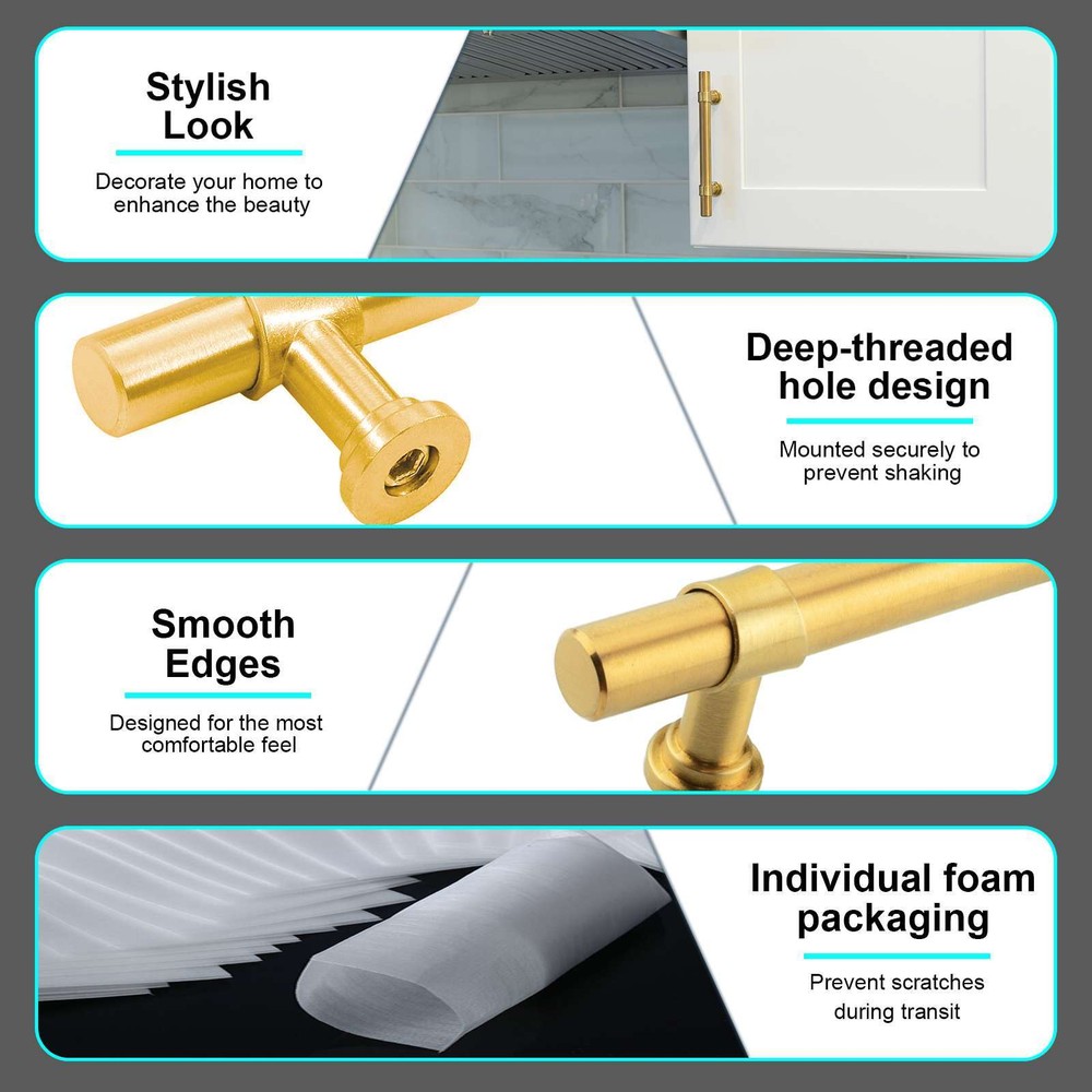 Brushed Gold Modern Cabinet Handles Pulls Knobs Kitchen Hardware Drawer Pull