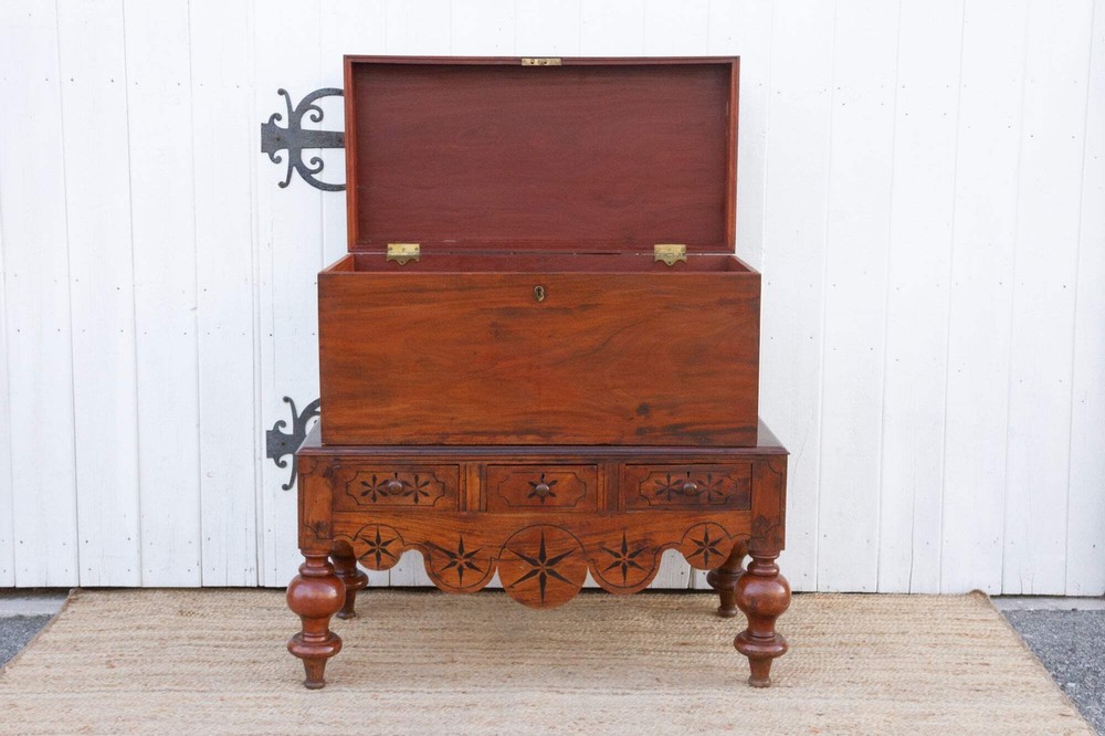 Antique Dutch Colonial Campaign Trunk on Stand