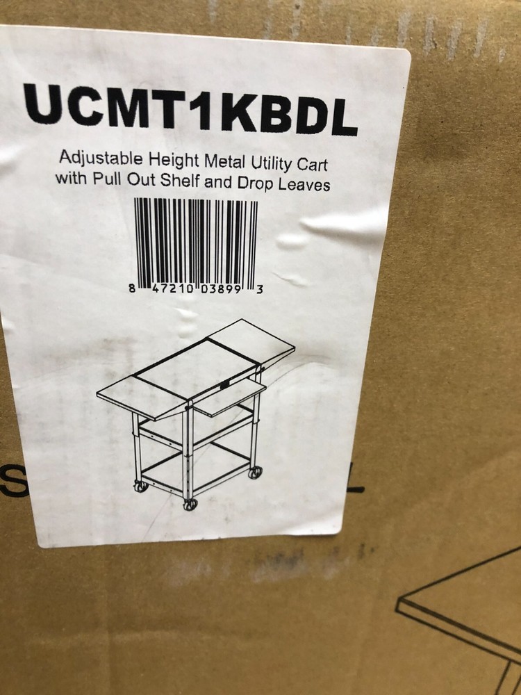 Luxor Adjustable-Height Steel Utility Cart - Pullout Keyboard Tray, Drop Leaf