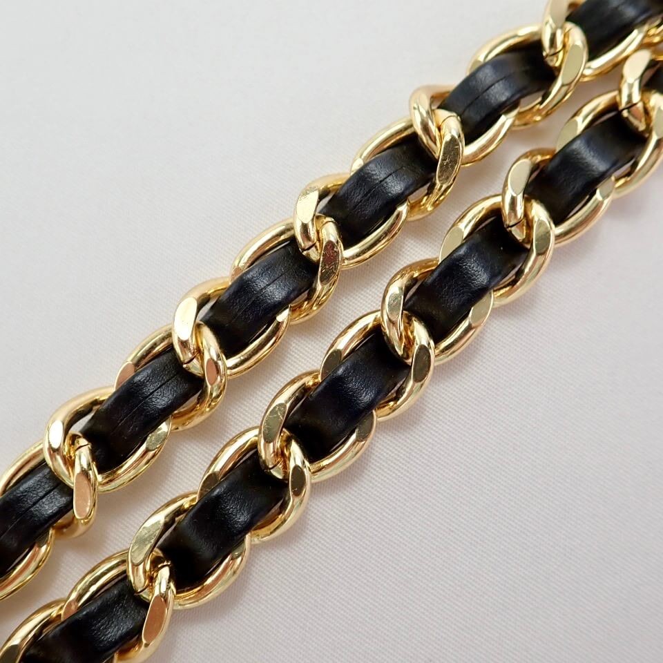 Inline Leather Chain Strap (Black) | Cotton Raffia
