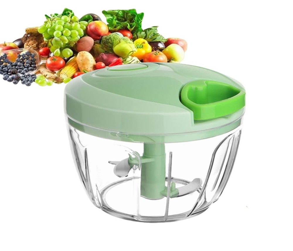 Manual Veggie Chopper, Processor, Garlic Onion Nut Cutter, Green