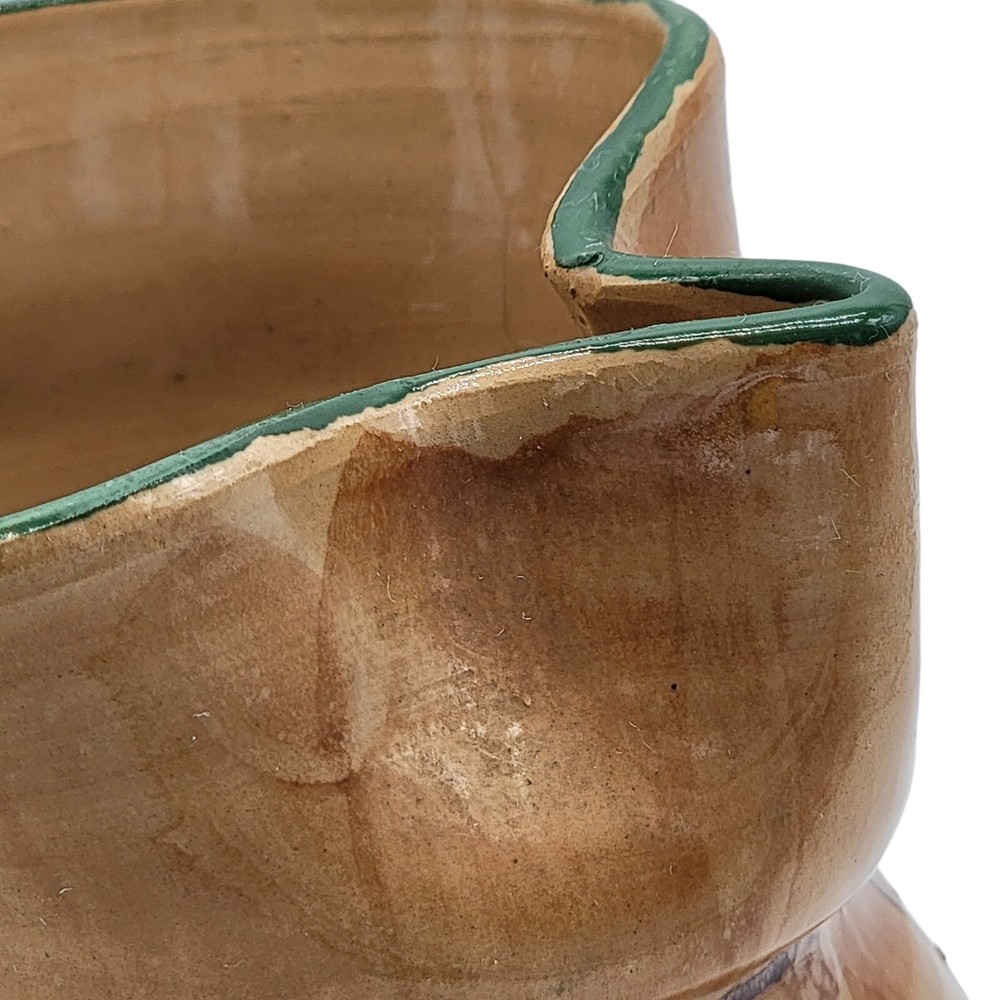 5" Brown Pottery Handled Pitcher Vase Handpainted Unsigned