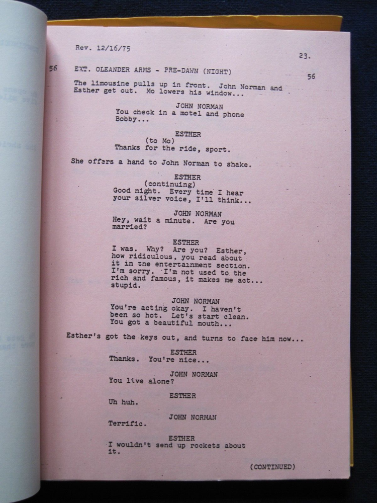 ORIGINAL SCRIPT A STAR IS BORN by JOAN DIDION, JOHN GREGORY DUNNE, FRANK PIERSON