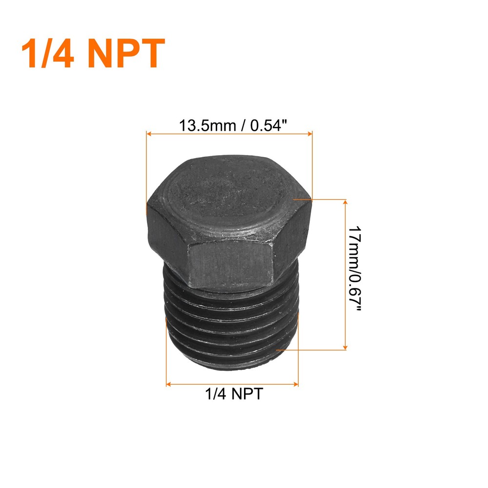 5Pcs 1/4 NPT Outer Hex Head Thread Pipe Plug Fitting Carbon Steel Pipe Fitting
