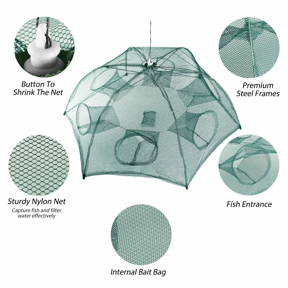 Fishing Trap Net Crab Net Fish Shrimp Minnow Bait Cast Mesh Trap Automatic Fold