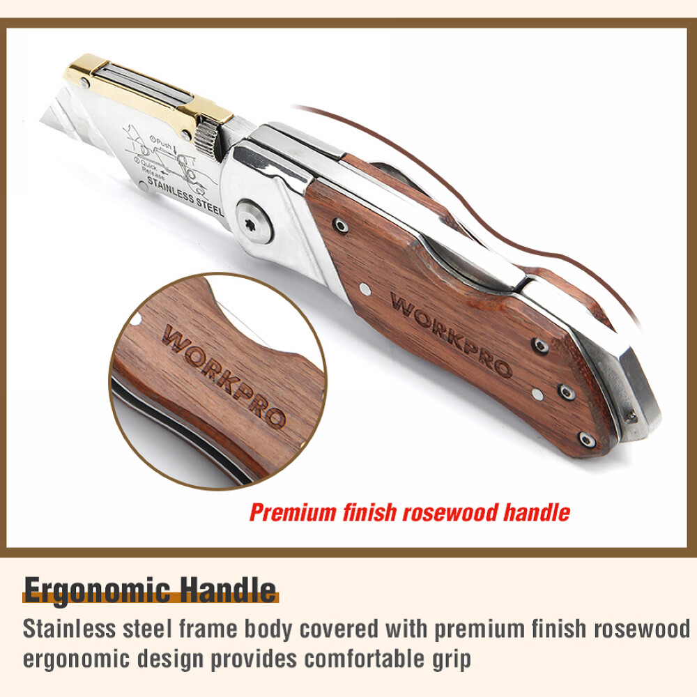 WORKPRO Folding Utility Knife w/10 Blades Heavy Duty Cutter Quick Blade Change