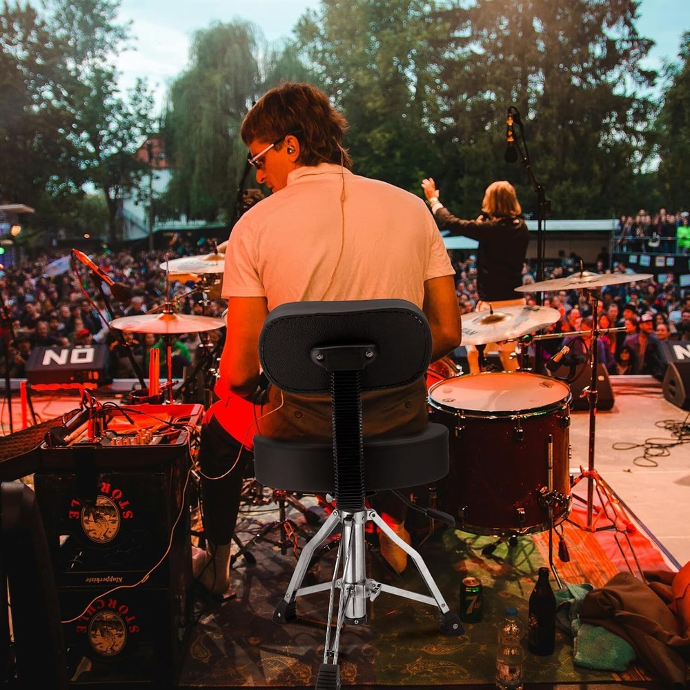 Drum Throne w/Backrest, Oversized Motorcycle Shape Seat Height Adjustable Stool