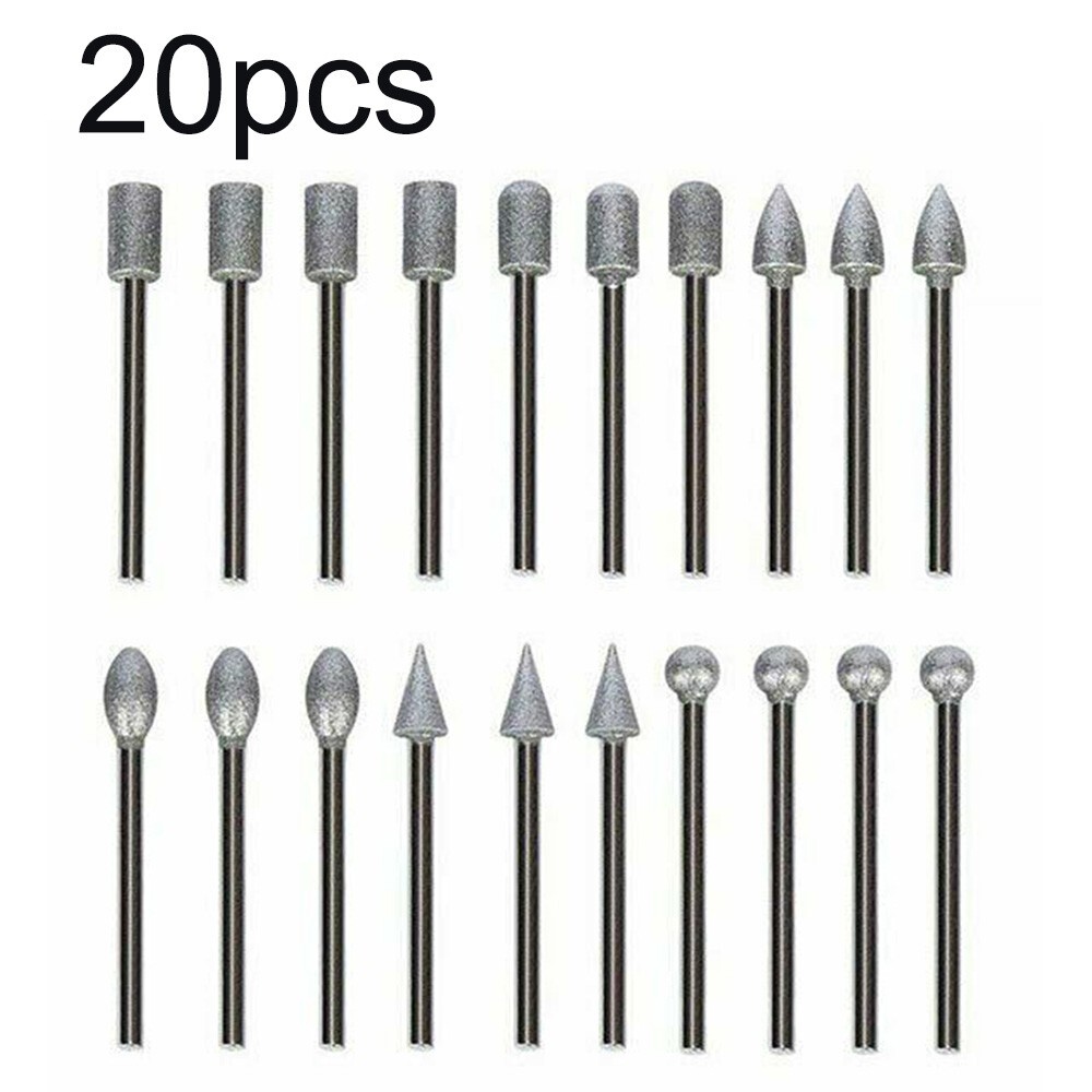 20X Electroplated Diamond Grinding Burr Drill Bits Set For Rotary Carving Tool