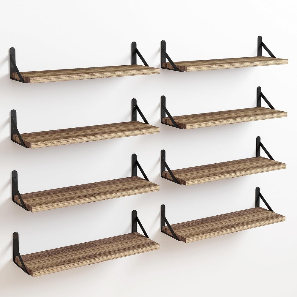 Fixwal Floating Shelves Width 4.7in Rustic Wood Wall Large, Carbonized Black
