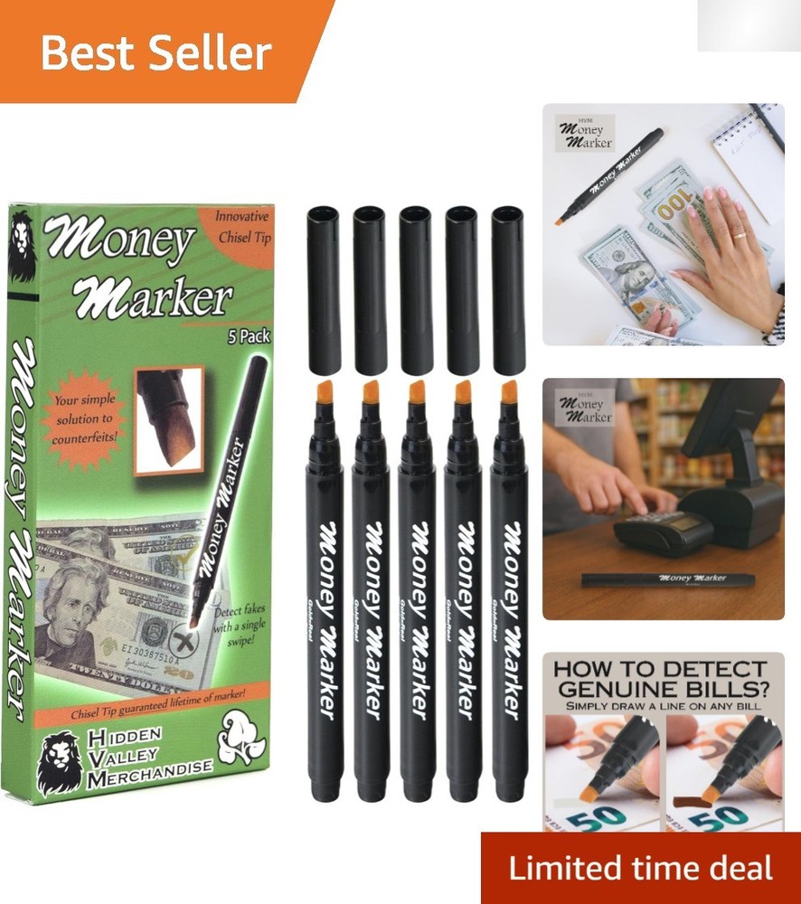 5-Pack Counterfeit Money Detector Pen with Chisel Tip for Instant Verification