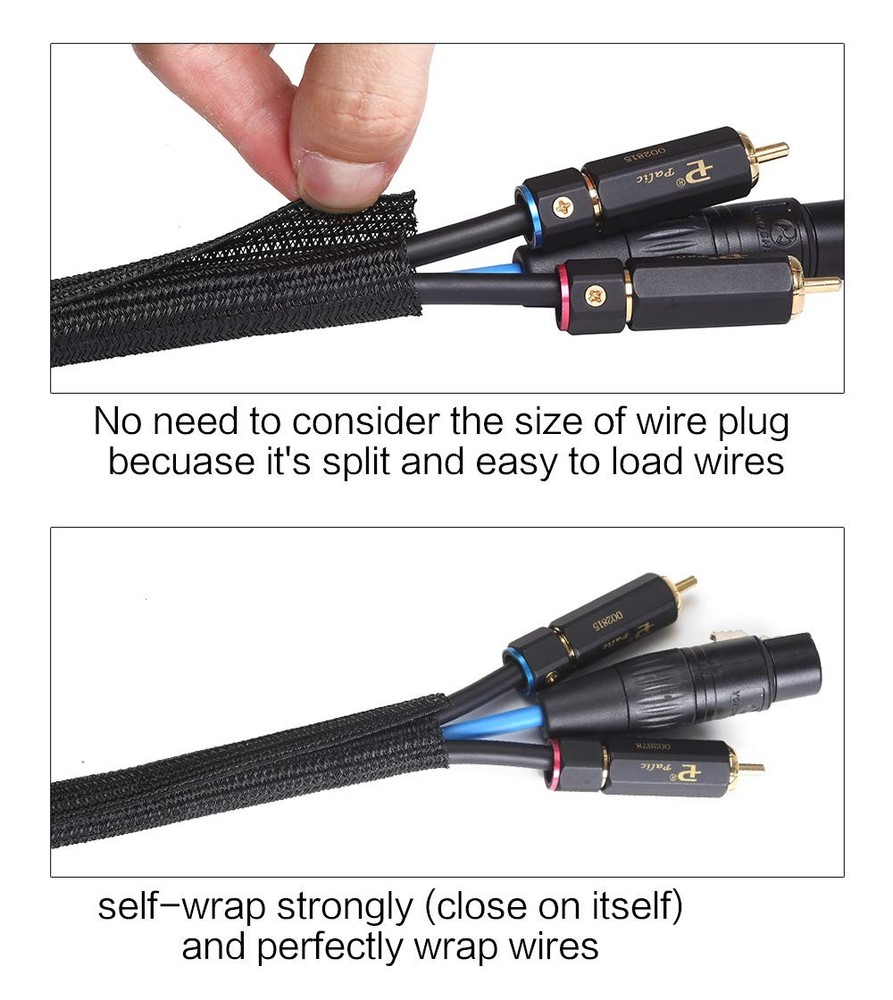 Alex Tech 10ft 1/2" Split Cord Protector Cable Sleeve - Cat Chew Guard - Black