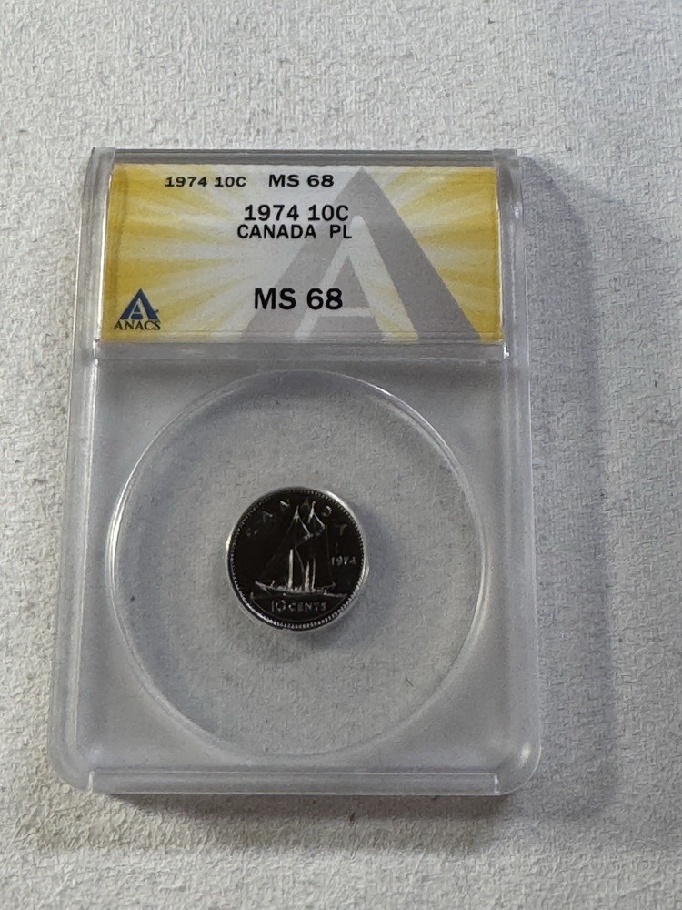 1974 Canada 10 Cents Proof Like Graded MS 68 by ANACS