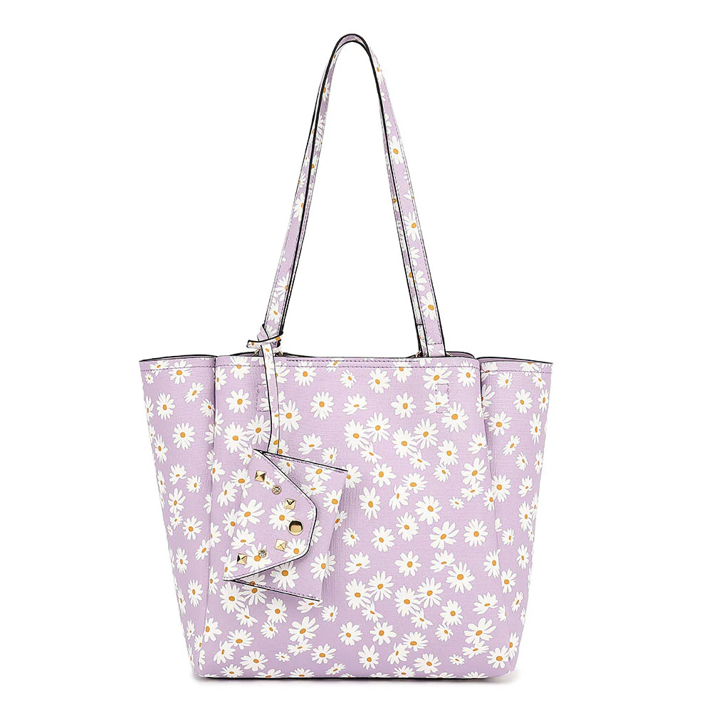 Daisy Printed PU Tote With Coin Purse
