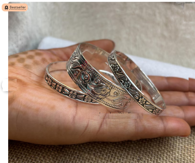 Sterling Silver Bangle Set: Western Indian Boho Stacking Handmade Bangles Si91