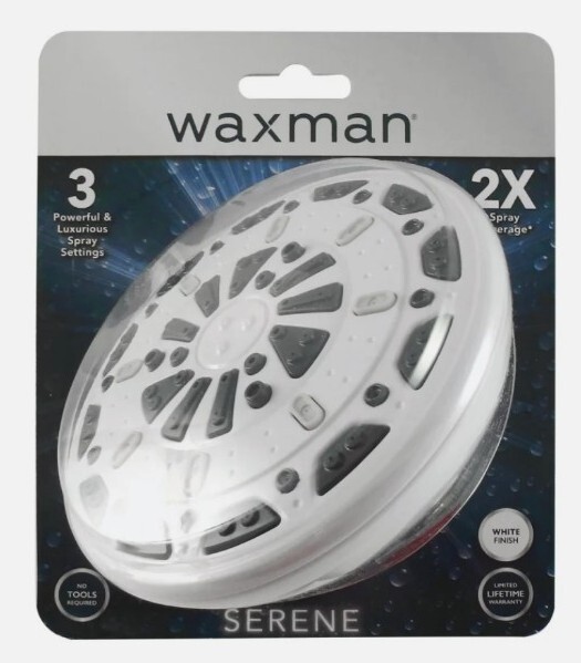 Waxman Serene 3 Powerful Spray White Finish Shower Head 2X Spray Coverage