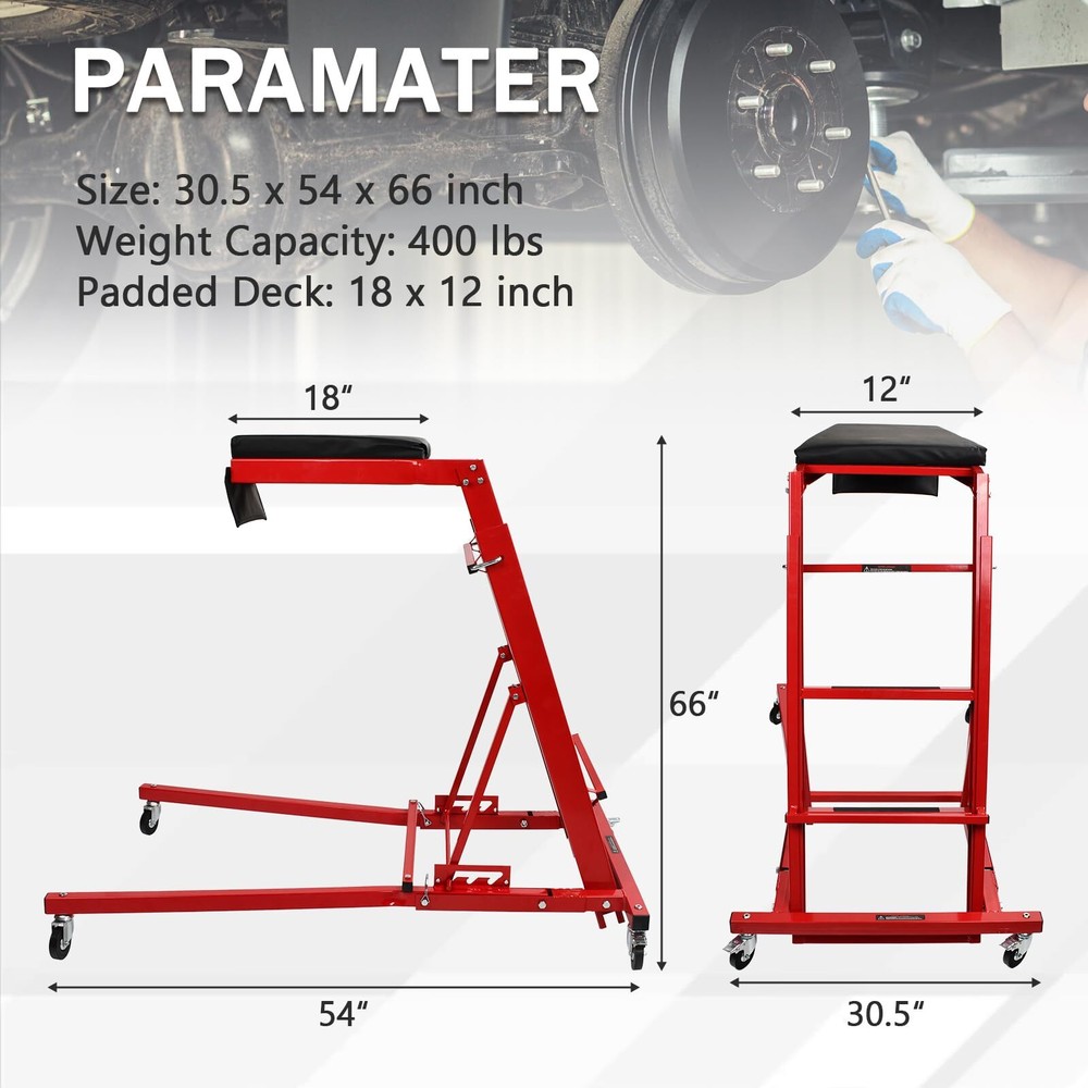 45 to 66 in Adjustable Height Foldable Automotive Engine Topside Rolling Creeper