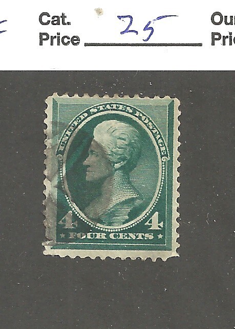 US # 211, 4 cent blue green, Jefferson, 1883, VF