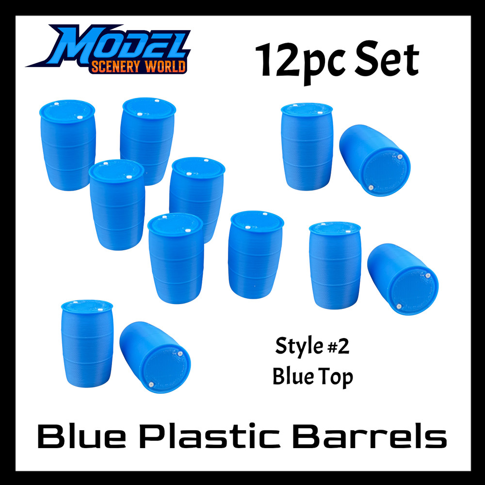 55 Gallon Plastic Barrel/Drum (12pc) Blue - S Scale 1:64