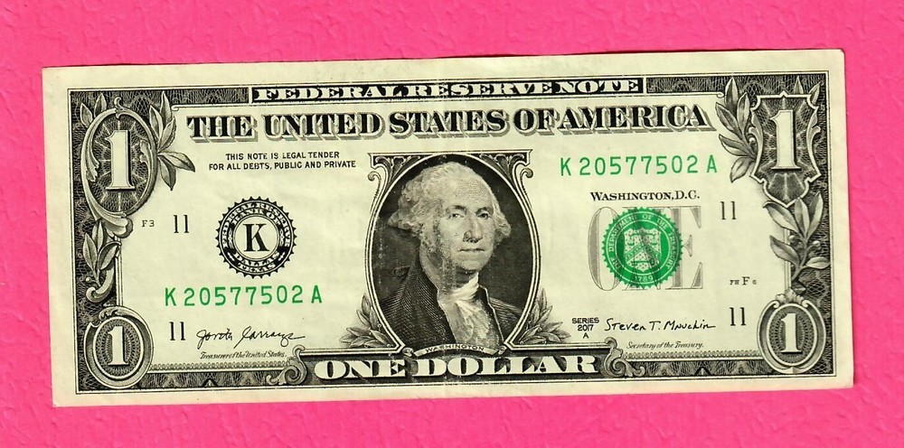 Fancy serial number Radar note K20577502A series 2017A circulated