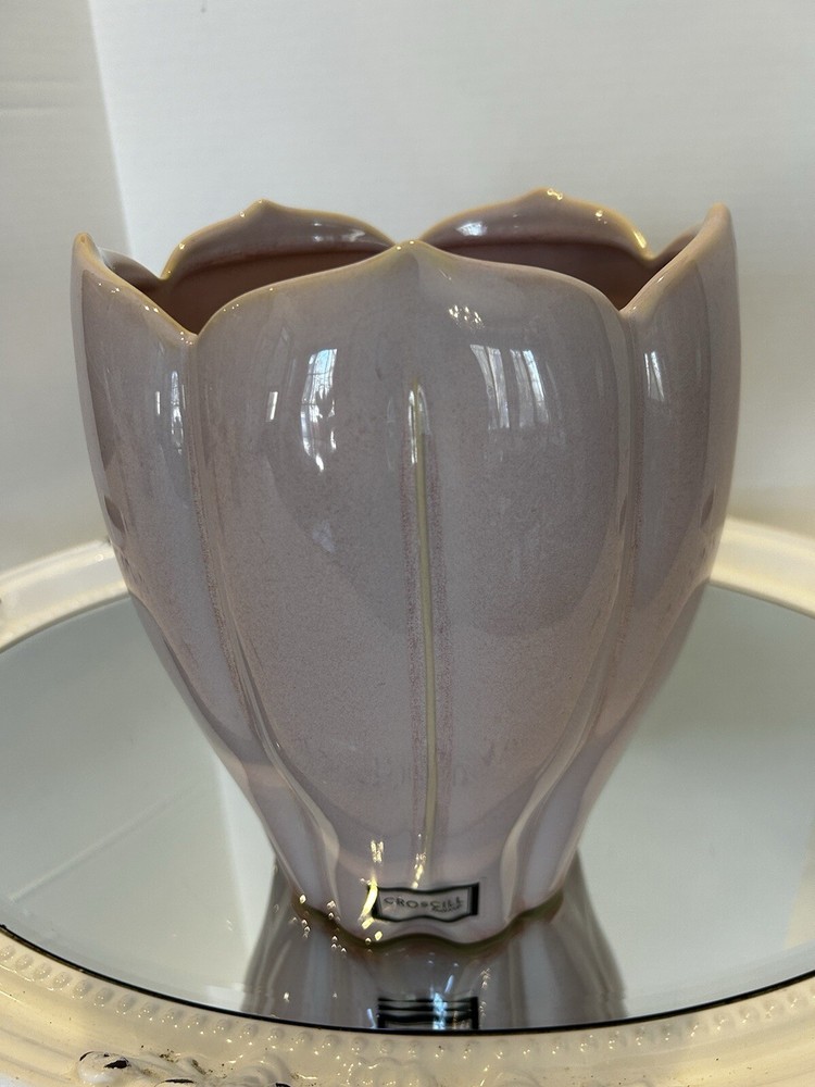 Croscill Heavy Ceramic Eggshell Pink Tulip Shaped Waste Basket READ