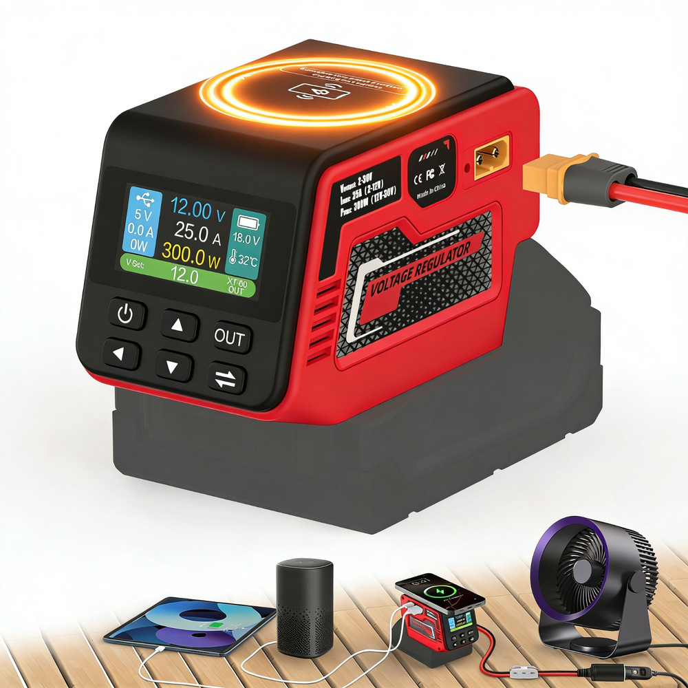 DC 2–30V Voltage Regulator Compatible with Milwaukee 18V Battery, 300W Output