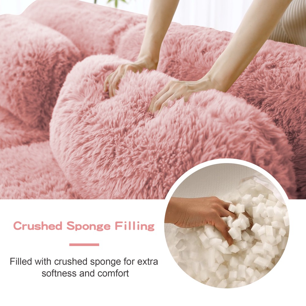 Modular Sectional Sofa w/ Ottoman & Pillows, Plush Pink Fabric